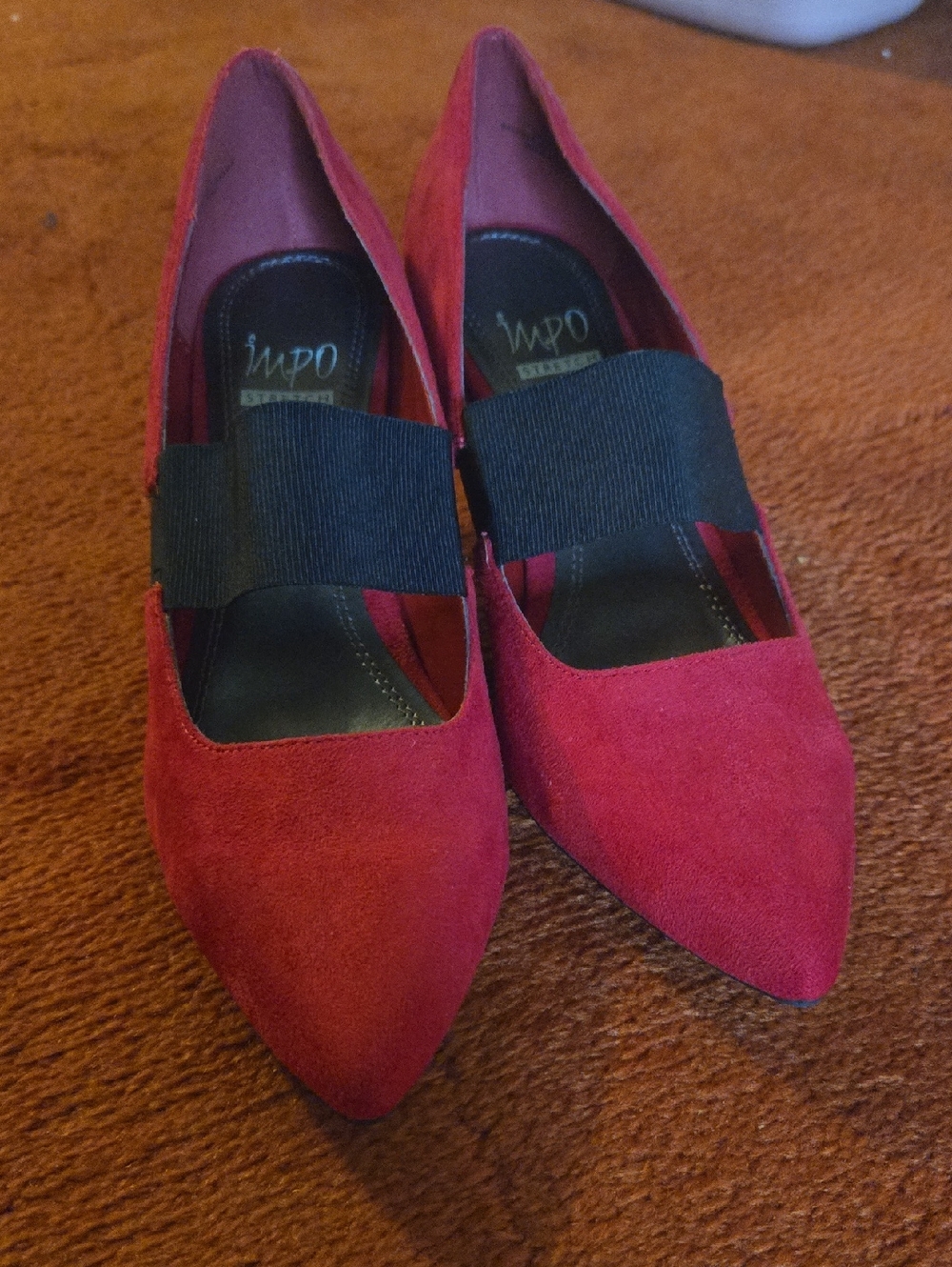 Impo Burgundy Red Pointed-Toe Flats with Wide Black Elastic Strap